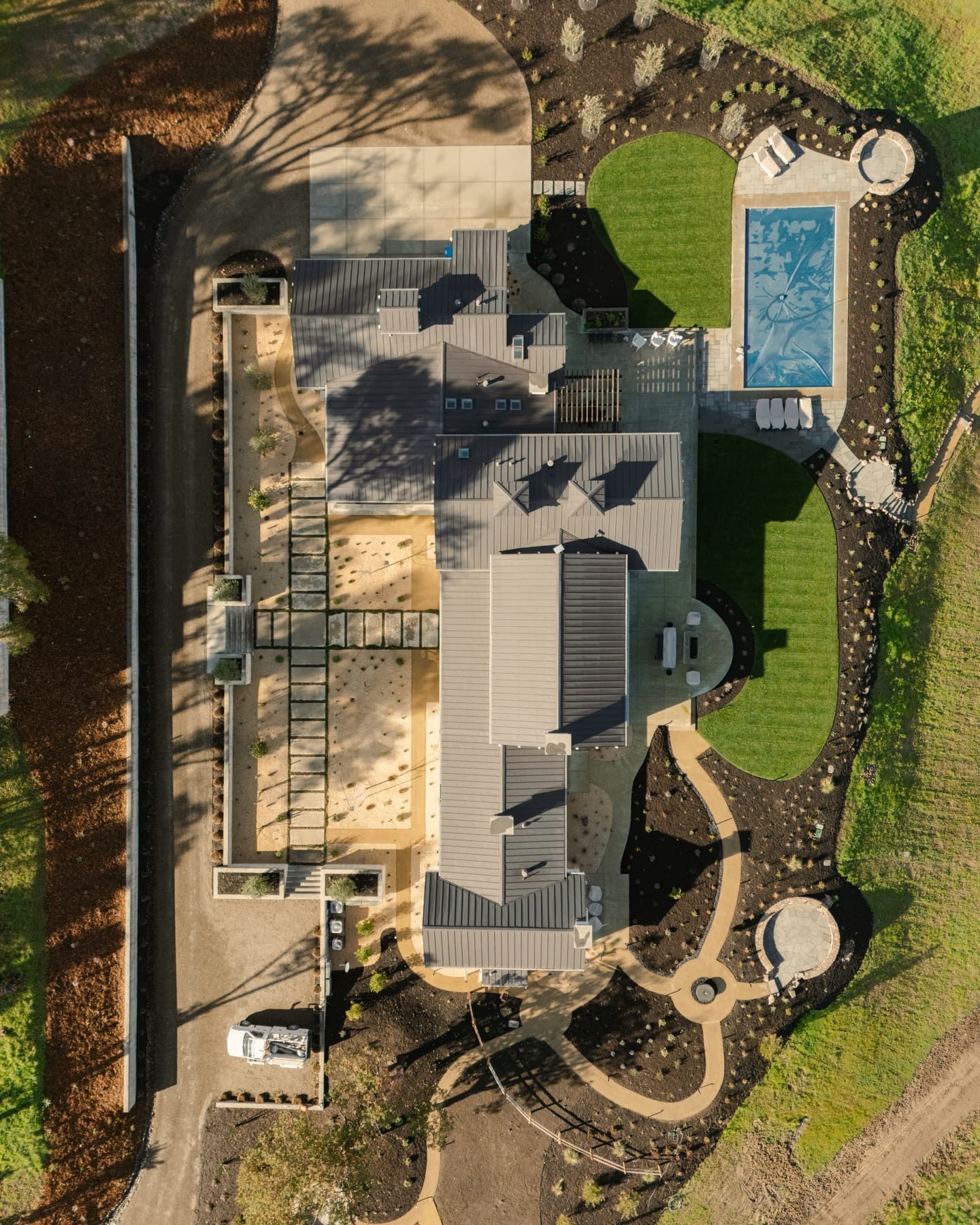 A completed Geared for Growing landscape seen from above